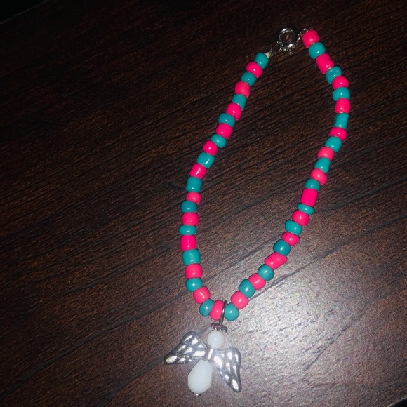 Teal/ pink bracelet with angel charm - Picture 2 of 2
